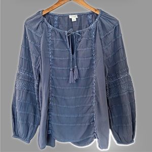 Sundance Catalog Revival Blouse Size Medium Blue Peasant Boho
